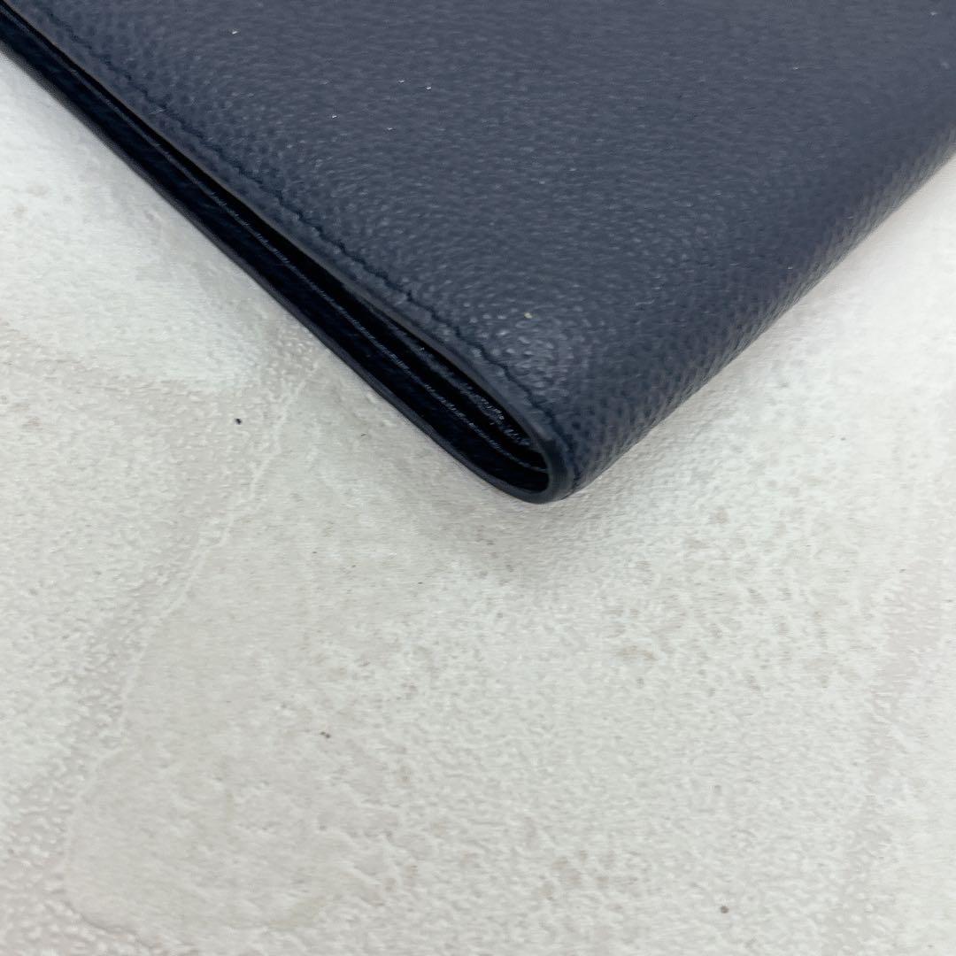美品✨PRADAプラダ 折財布 財布 二つ折り 三角ロゴ シボ革 ネイビー