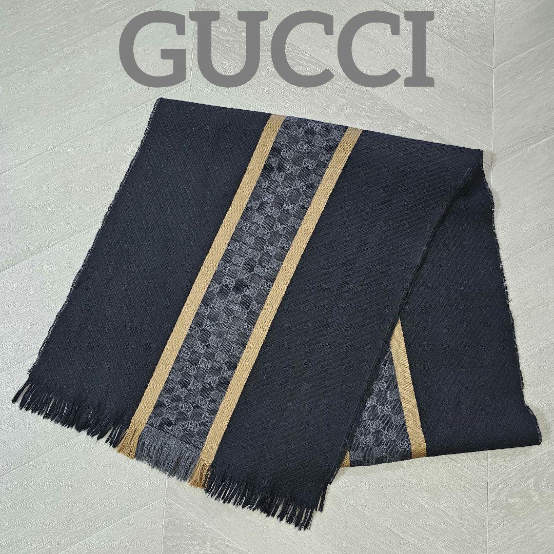 GUCCI　グッチ　マフラー　メンズ　ストール　ゴールドライン