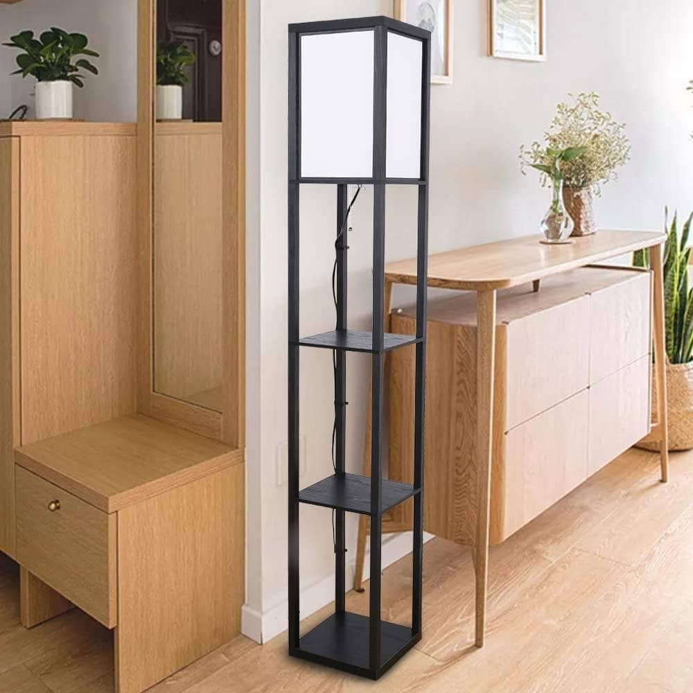 組立式で簡単に設置できるラック付きフロアライト