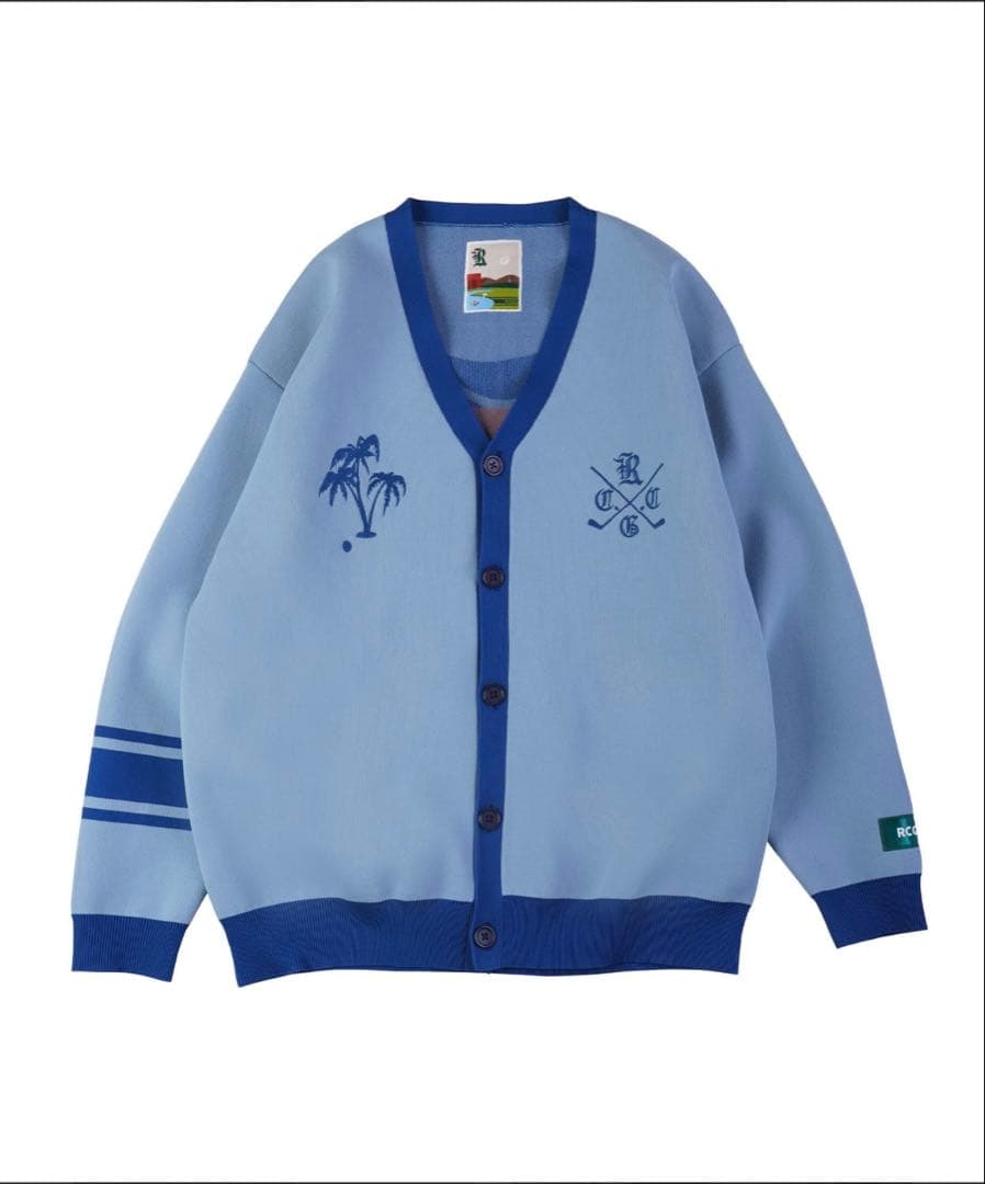 水色 ボタン付きカーディガン reroomゴルフウェア