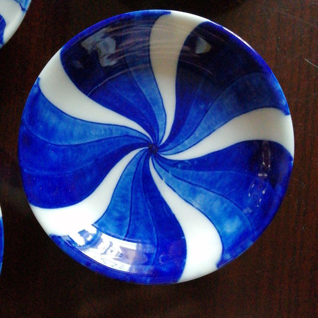 瀬戸焼　北半製　川本桝吉　染付捻紋小皿　7枚　11cm　江戸後期～明治期
