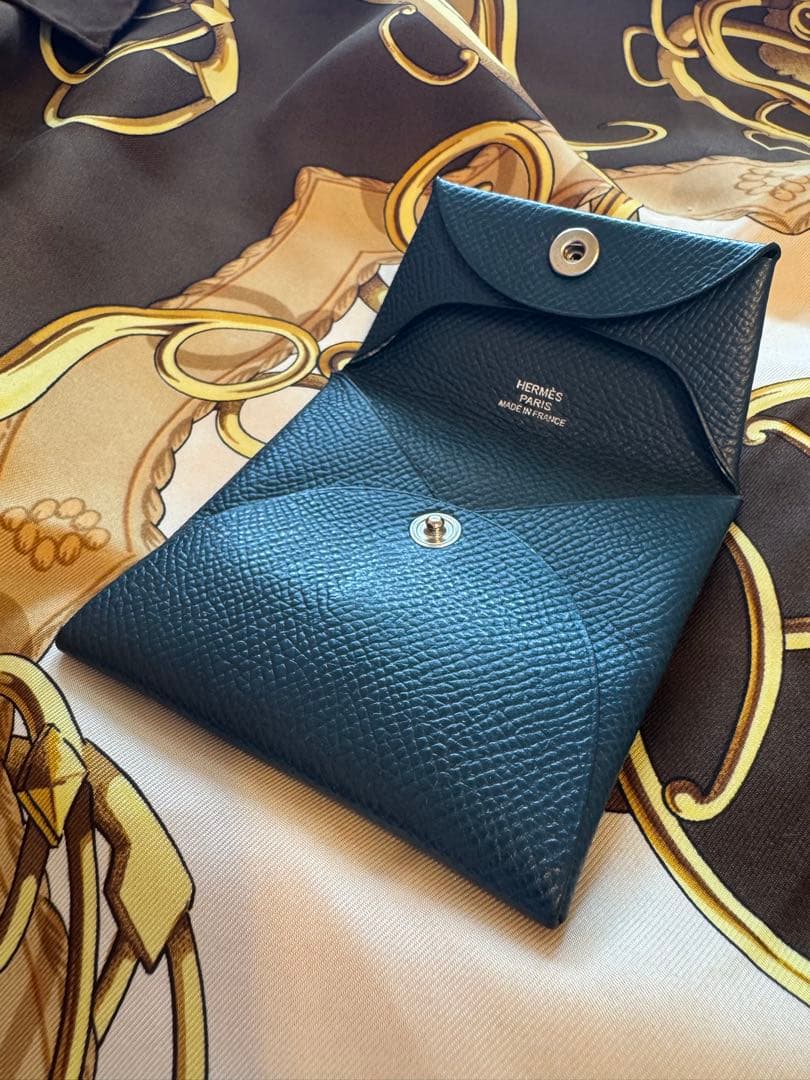 HERMES バスティア　ダークブルー レザー ケース