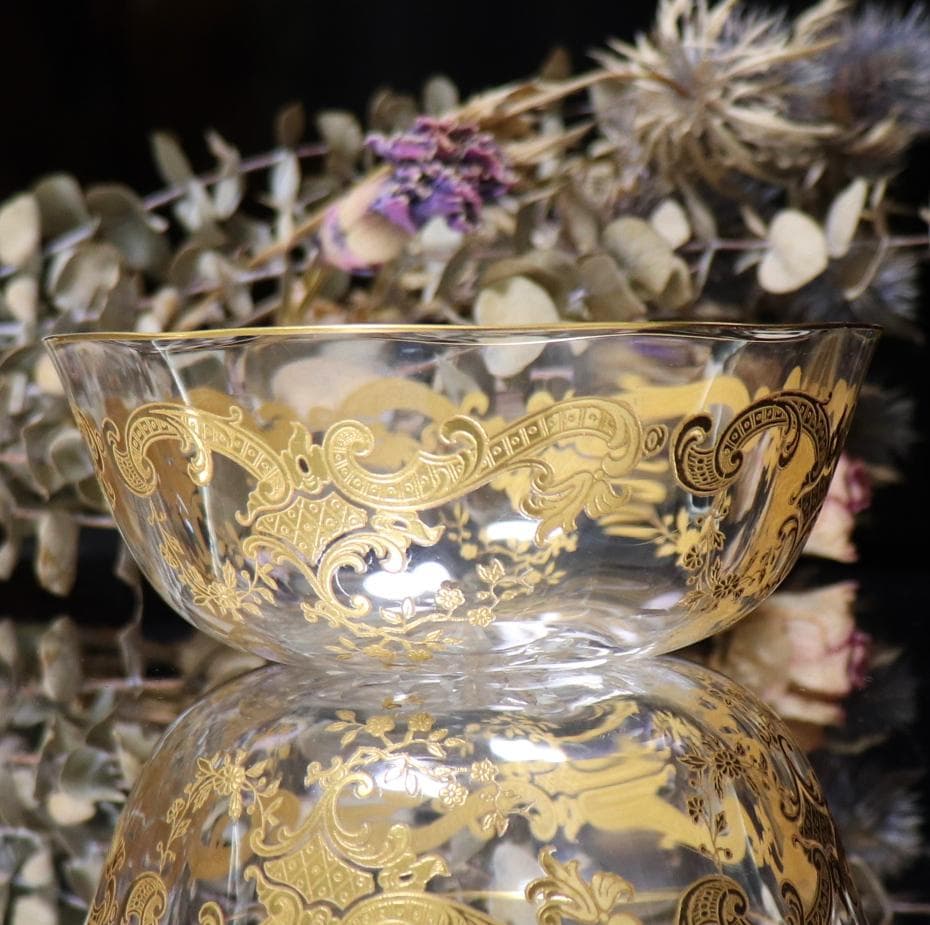 オールド・バカラ 1900年頃 金彩 ロココ調 切子鉢 ボウル ゴールド春海商店