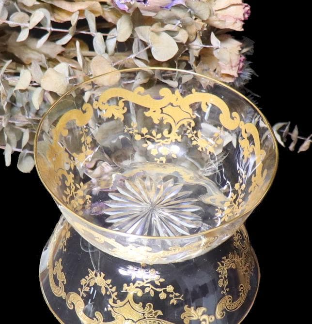オールド・バカラ 1900年頃 金彩 ロココ調 切子鉢 ボウル ゴールド春海商店