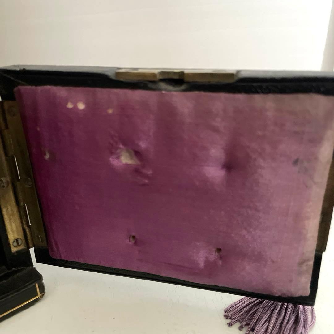 フランスアンティーク宝石箱/黒紙貼り/紫ベルベット