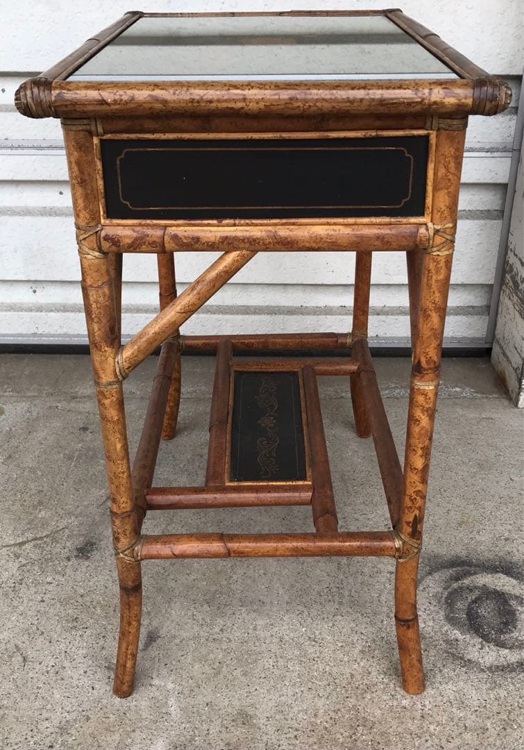 バンブー製？　サイドテーブル 花柄　竹製？ テーブル　収納　アンティーク　レトロ