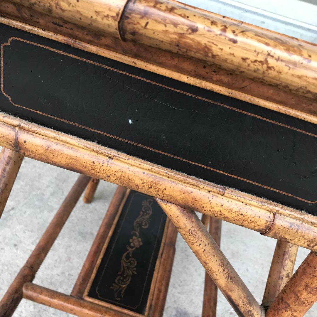 バンブー製？　サイドテーブル 花柄　竹製？ テーブル　収納　アンティーク　レトロ