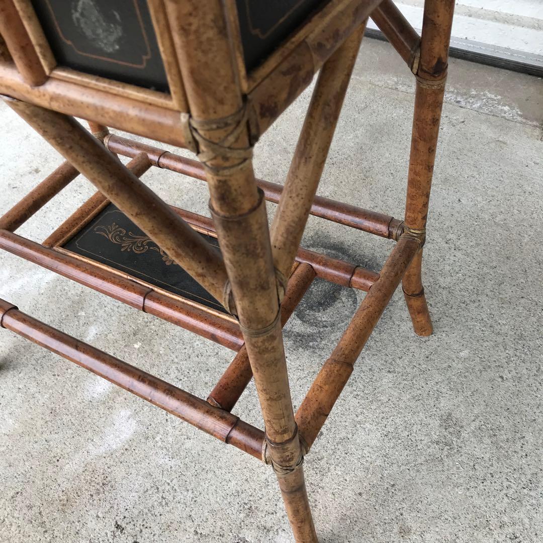 バンブー製？　サイドテーブル 花柄　竹製？ テーブル　収納　アンティーク　レトロ