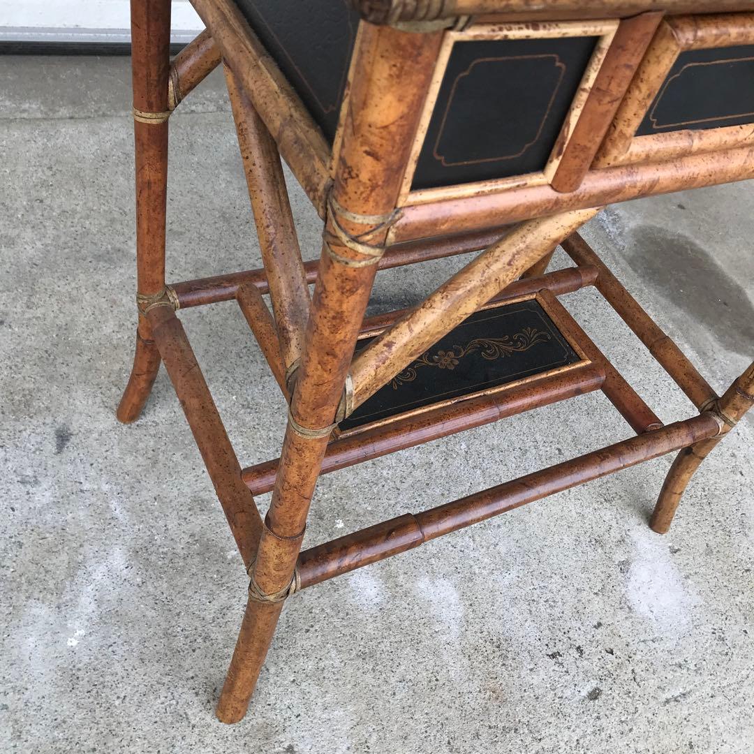 バンブー製？　サイドテーブル 花柄　竹製？ テーブル　収納　アンティーク　レトロ