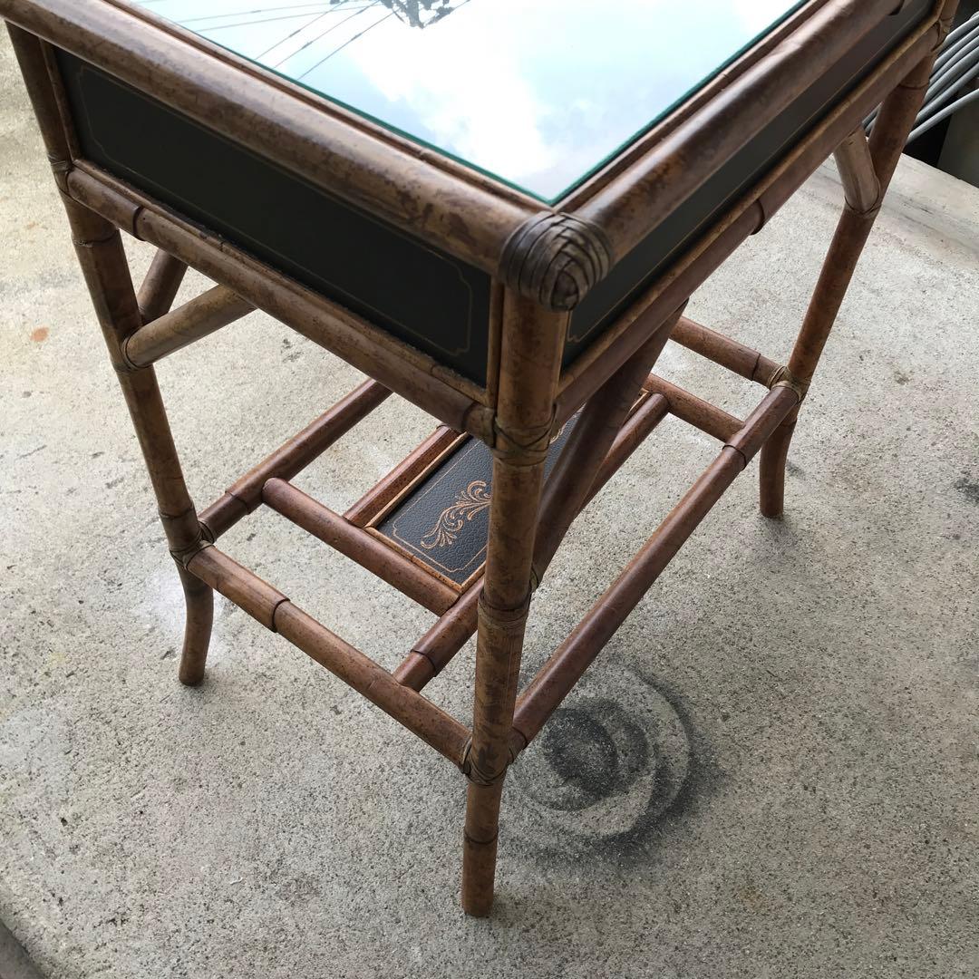 バンブー製？　サイドテーブル 花柄　竹製？ テーブル　収納　アンティーク　レトロ