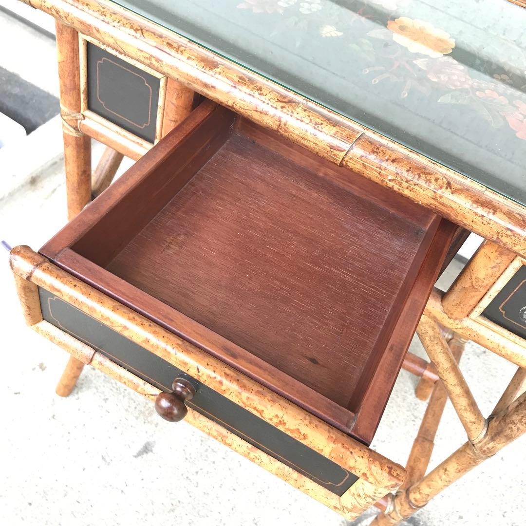 バンブー製？　サイドテーブル 花柄　竹製？ テーブル　収納　アンティーク　レトロ