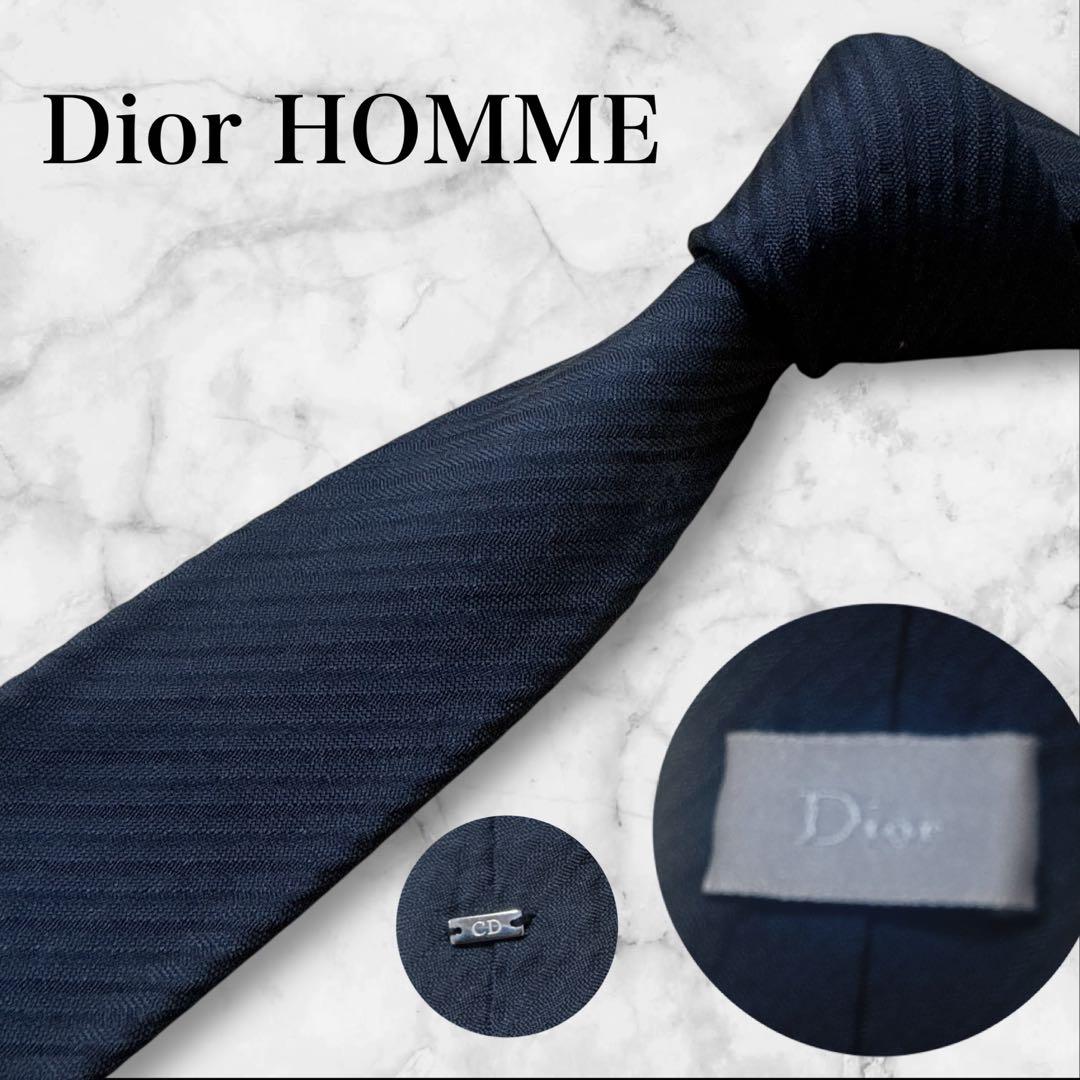 Dior HOMME ブラック　黒　シルク ネクタイ　レジメンタル　ストライプ