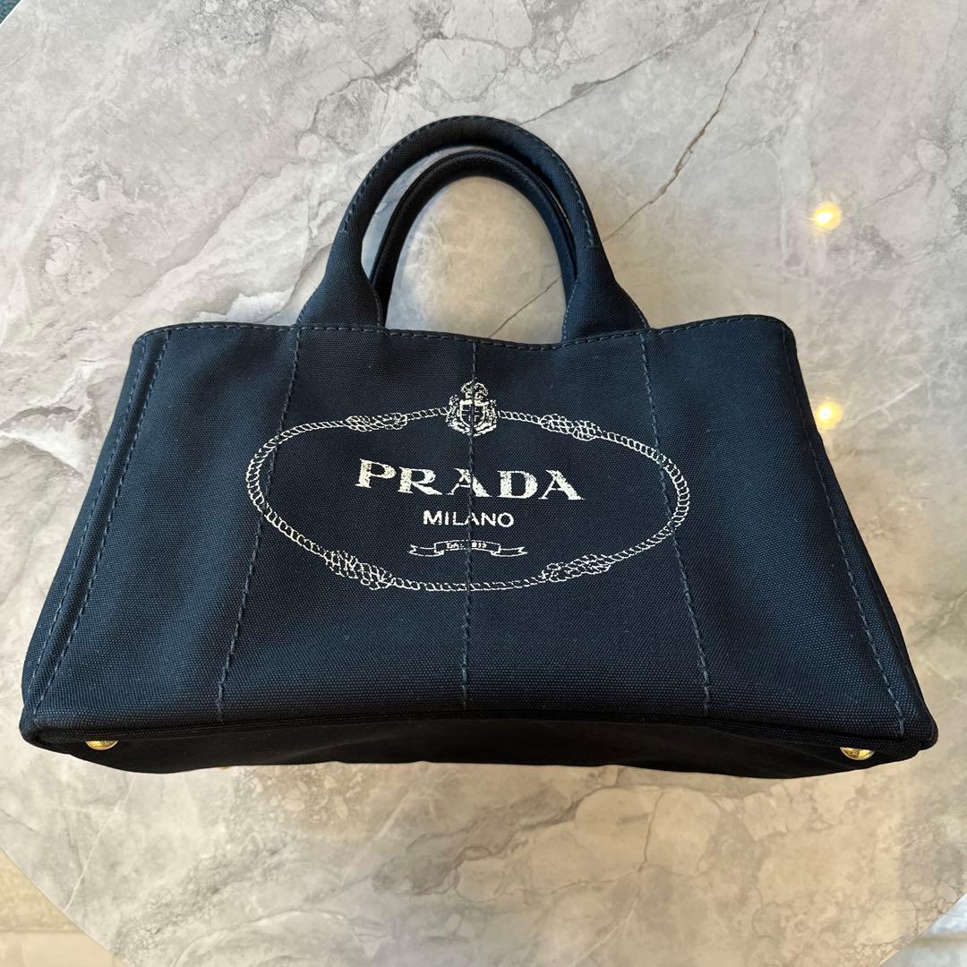 極美品　PRADA カナパ 2way ショルダー付 ストライプブ 黒