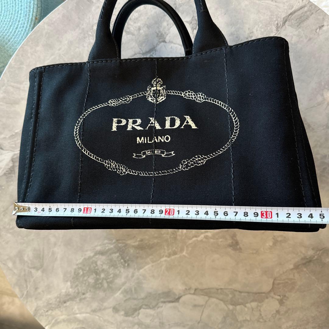 極美品　PRADA カナパ 2way ショルダー付 ストライプブ 黒