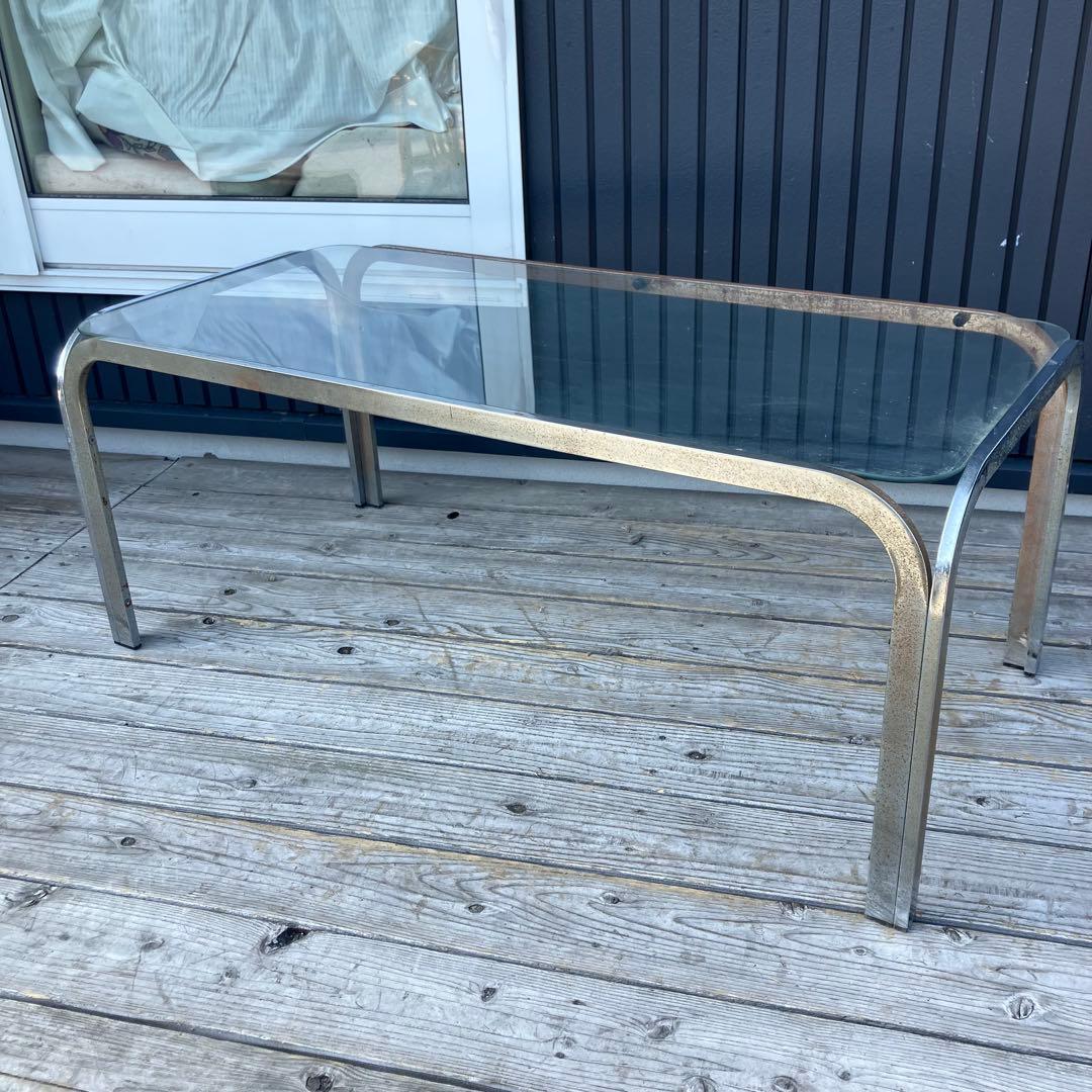 ミッドセンチュリー アイアンフレーム センターテーブル ガラステーブル 古家具