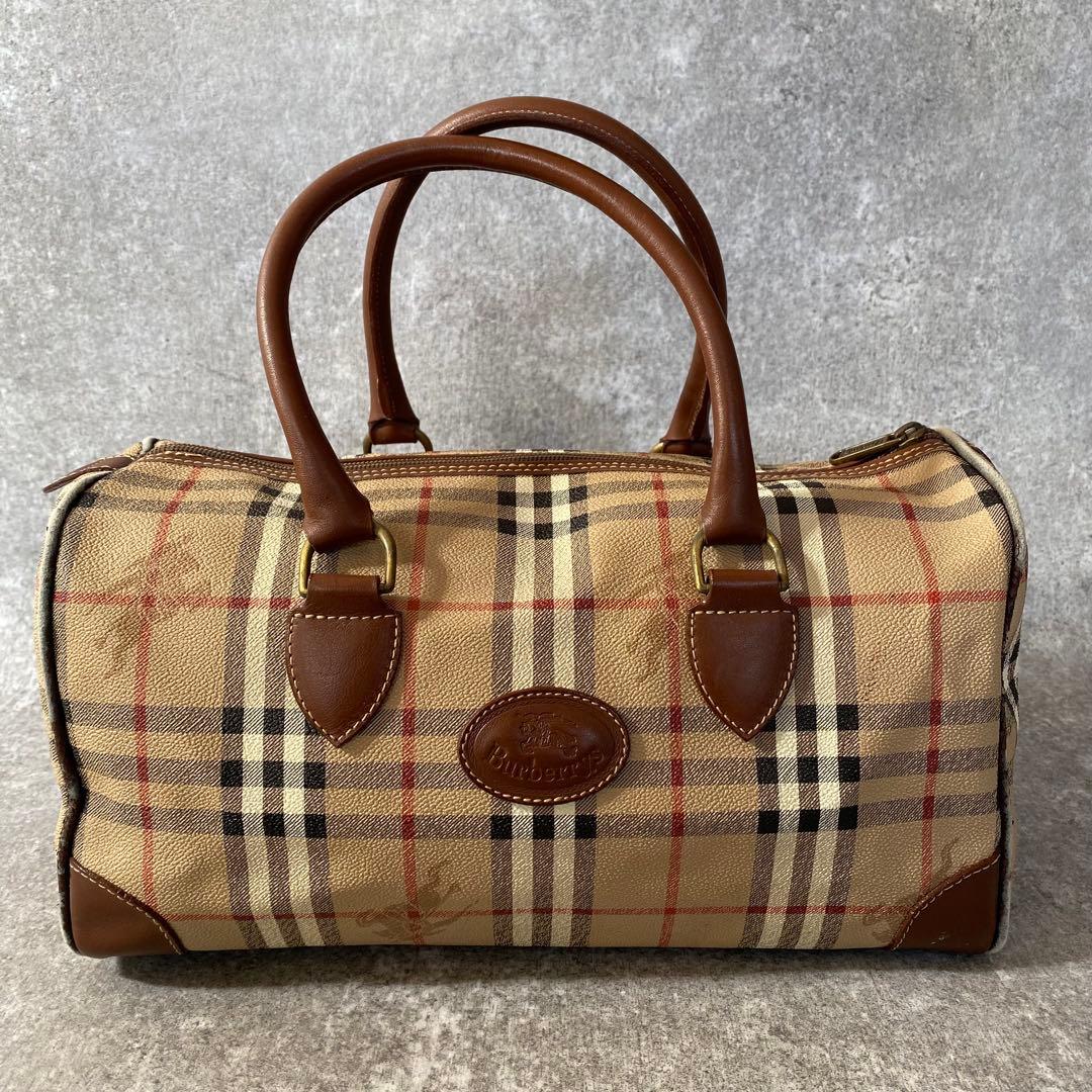 バーバリーロンドン　ボストンバッグ　2way PVCレザー　ノバチェック　ホース
