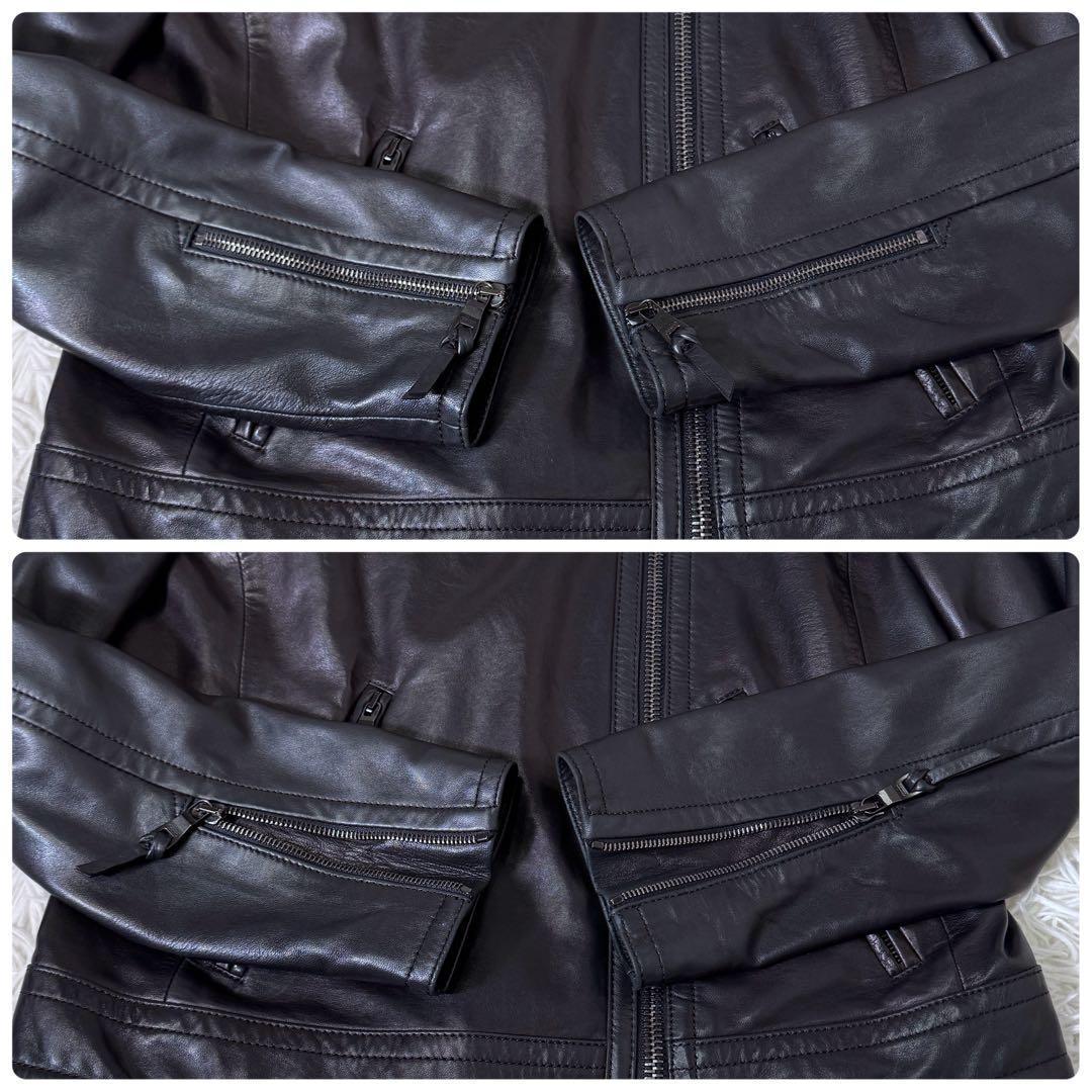 【希少】COACH ノーカラージャケット ラムレザー ライダース 黒 コーチ