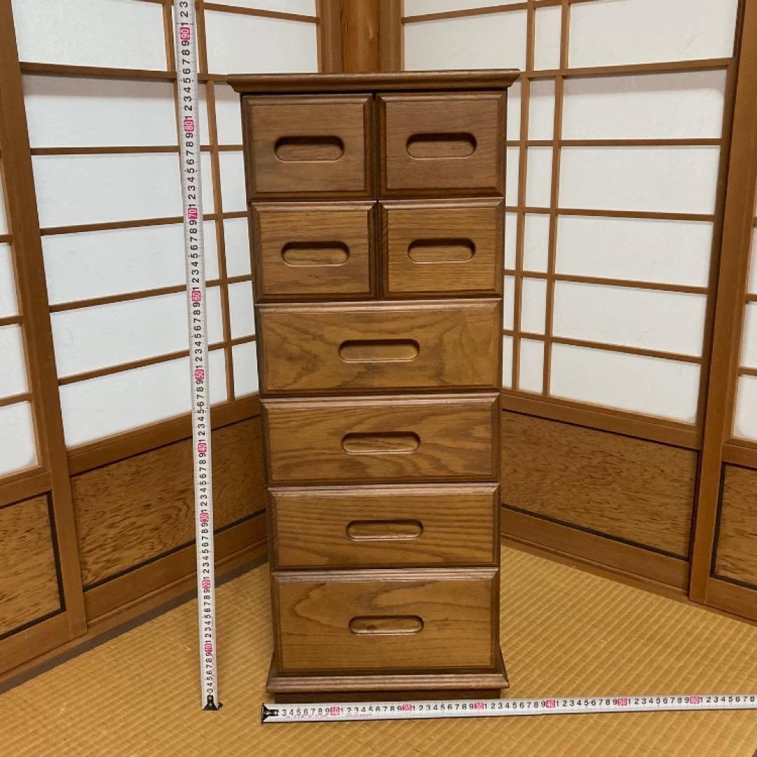 渡部木工 引き出し チェスト 箪笥 スリム 茶 木製 ナラ材 8杯 家具 レトロ