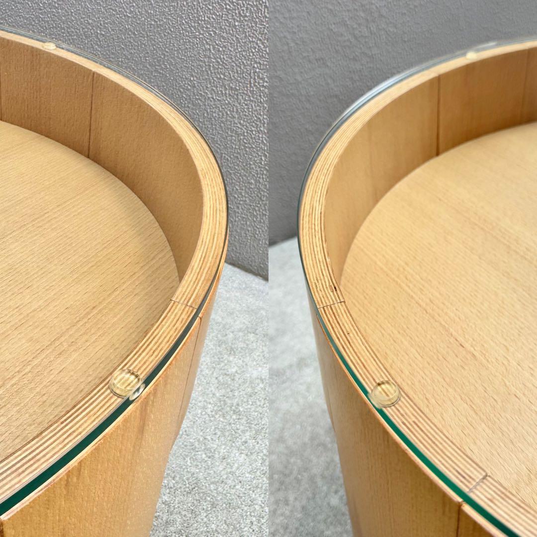 美品✴︎天然木 ラウンド サイドテーブル ガラス コーヒーテーブル ソファ 国産