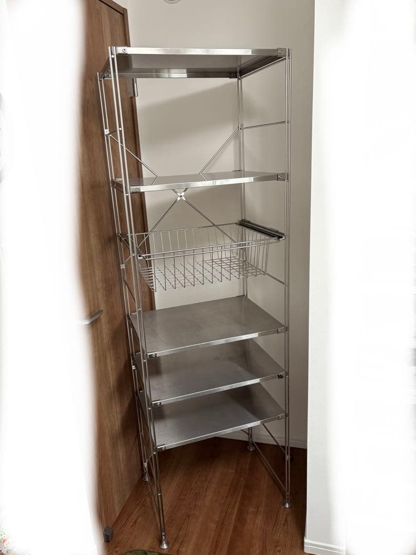 【美品】175.5ステンレスユニットシェルフ大ワイヤーバスケット付　2組出品中2