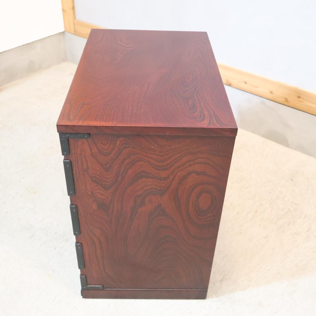 岩谷堂箪笥 欅材 漆塗り 4段チェスト 牡丹 南部鉄器 6杯整理タンス 伝統民芸