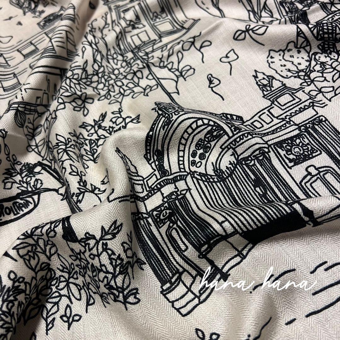 大判 ショール スカーフ ストール モノトーン 黒 オフホワイト エクリュ 白