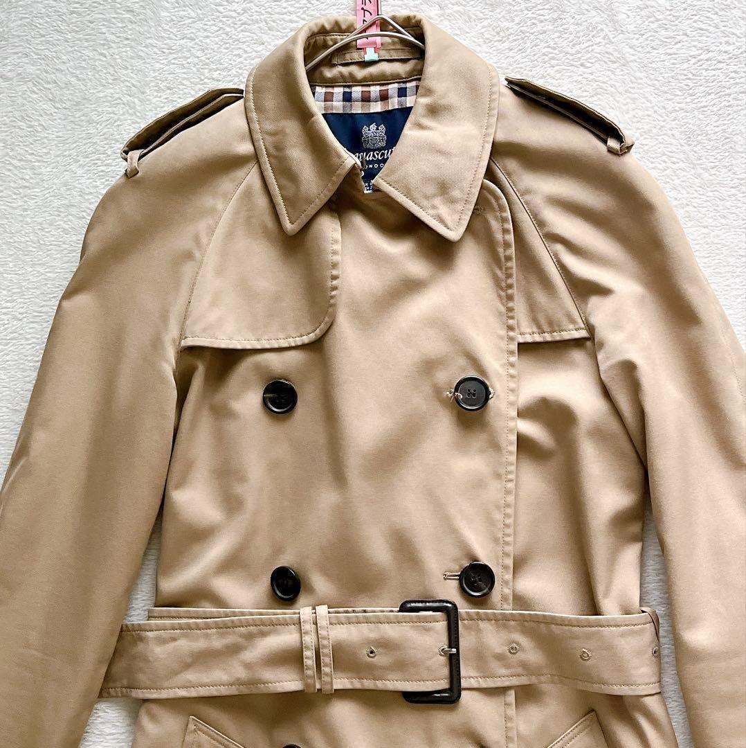 クリーニング済☆ Aquascutum ベルト付きトレンチコート　チェック柄