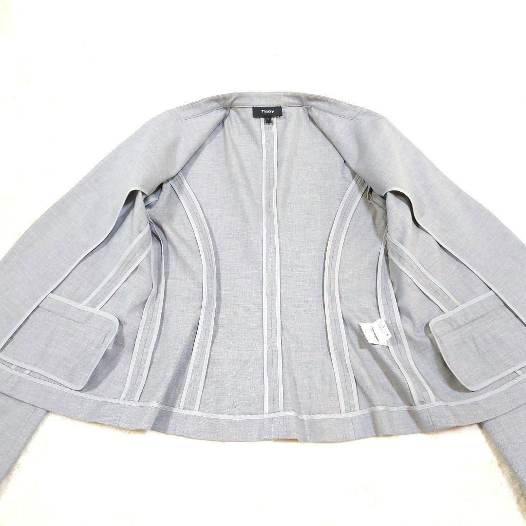theory ノーカラー Vネック ストレッチ パンツスーツ グレー Mサイズ