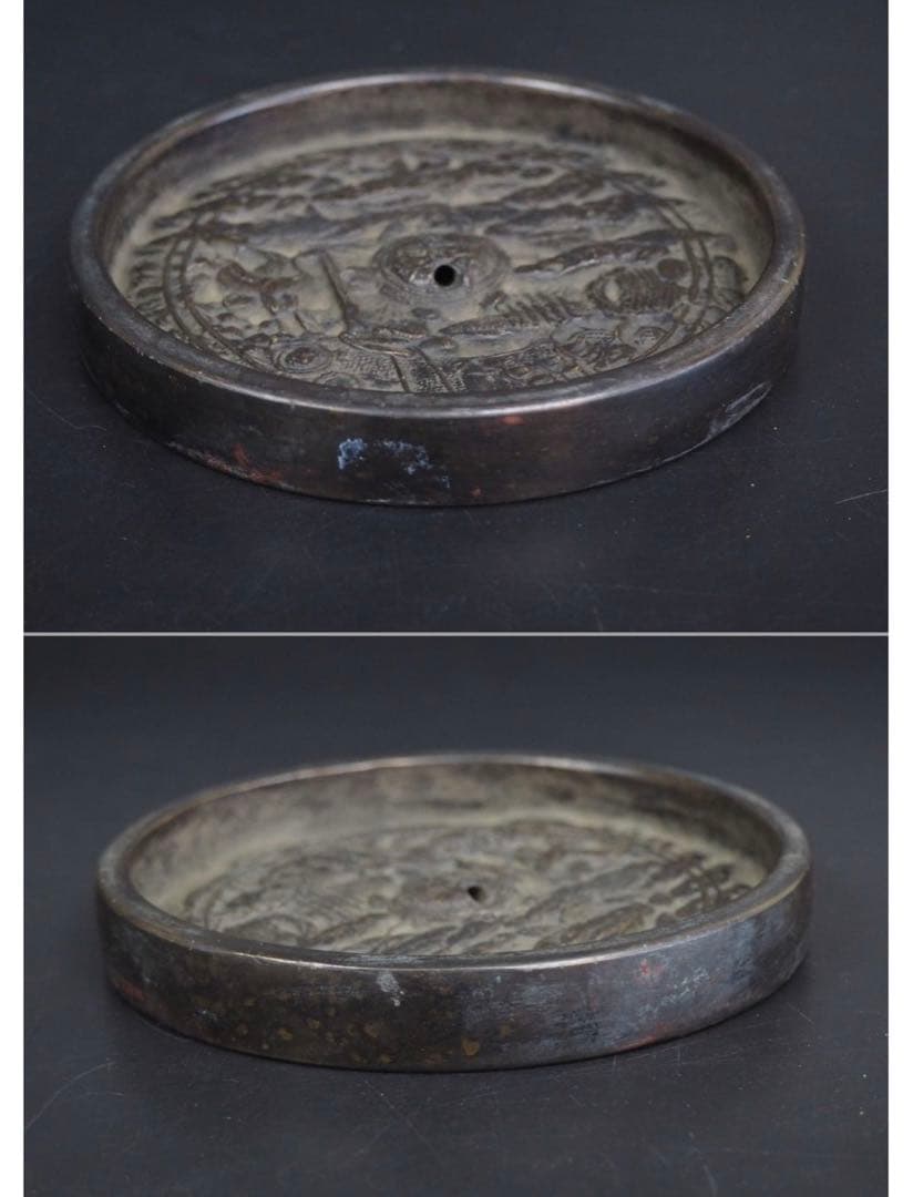 送料無料　室町時代～江戸初期 『天下一』銘蓬莱鏡蓬莱山霊亀図鏡・古銅鏡古銅円鏡