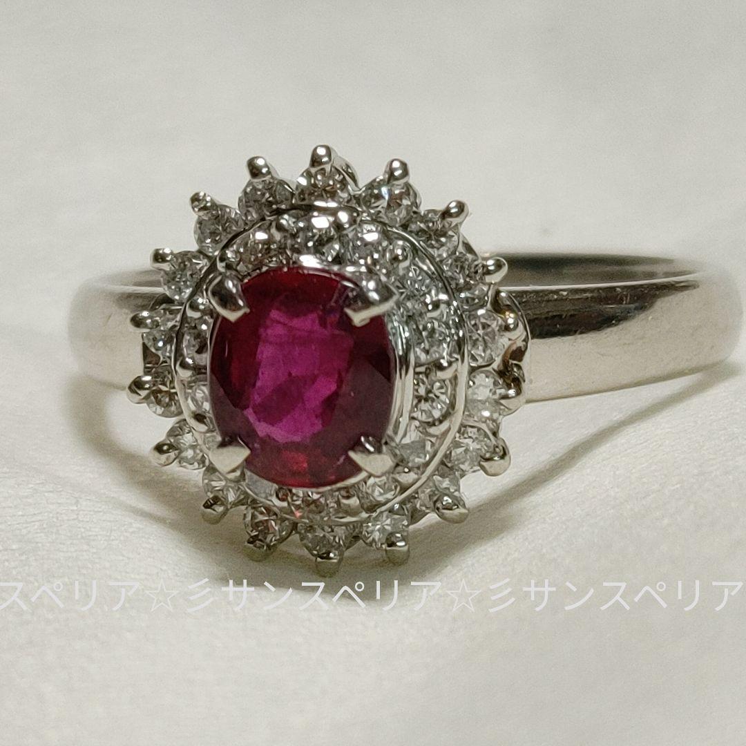 Pt850 ルビー0.65ctとダイヤモンド0.29ctのフラワーリング