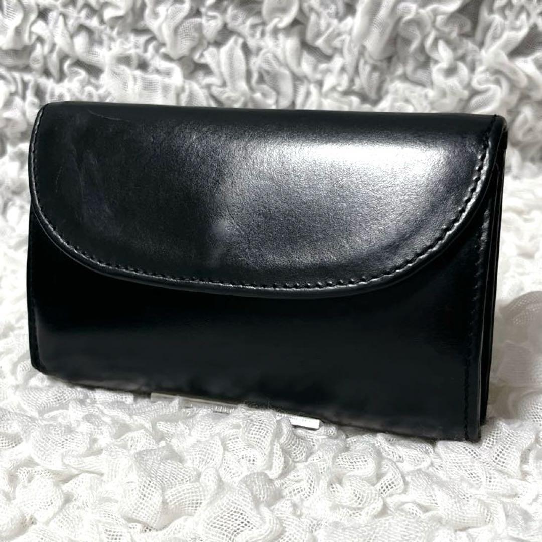 廃盤品 ホワイトハウスコックス 3折り財布 黒 ブライドルレザー 手入れ済み