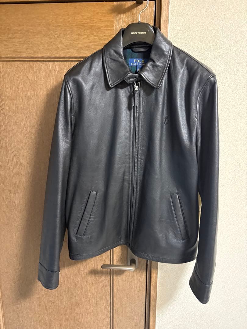 ラルフローレン　ラムレザー襟付きシングルライダース