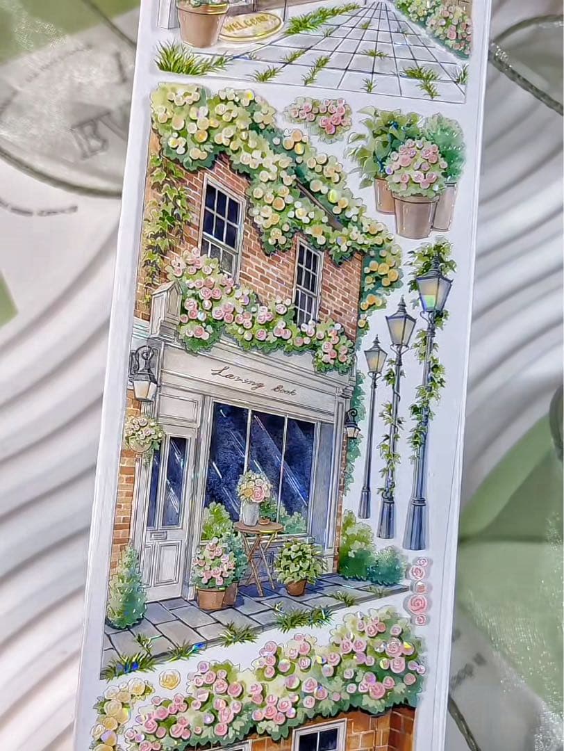 【9466】海外　マステ　3/5/巻　貝殻光マスキングテープ　街景色　装飾背景系