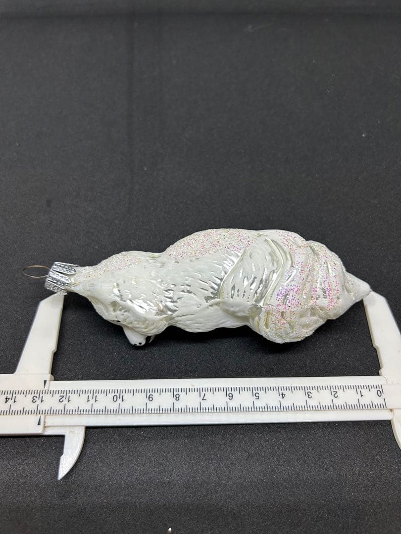 ヴィンテージ　チェコガラスオーナメント　白狼？白狐？犬？　クリスマスオーナメント