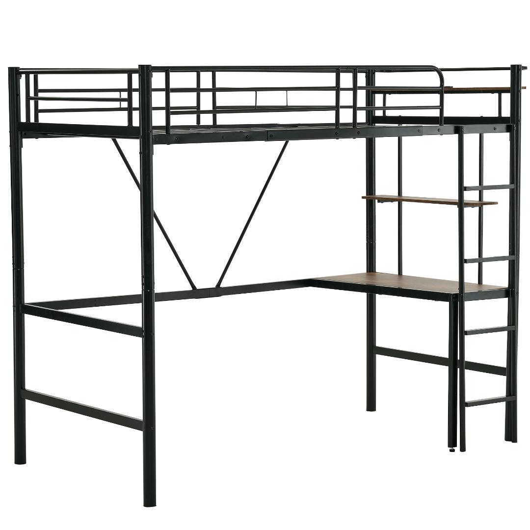 【ブラック】ロフトベッド シングル 机付き 耐荷重150kg 高さ170cm