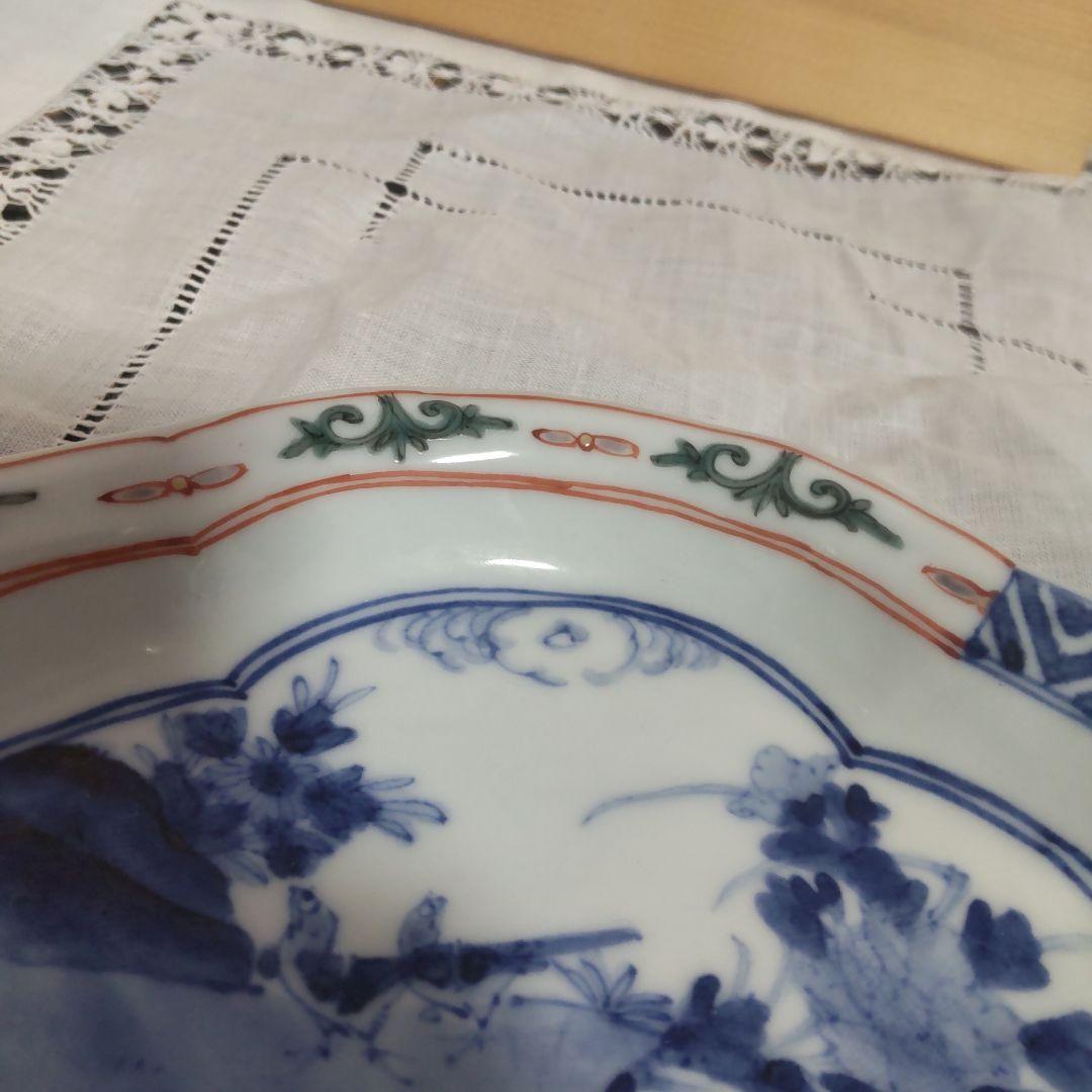 九谷焼 山本長左 皿 長左 色絵 花鳥 染付 木箱付 妙泉陶房 宮内庁御用達窯