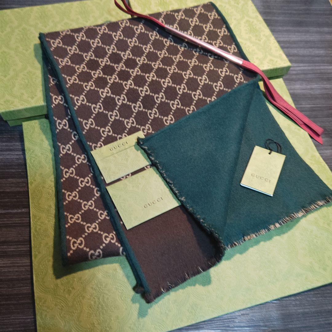 ❤新品❤GUCCI マフラー ストール ショール スカーフ❤グリーン&茶❤