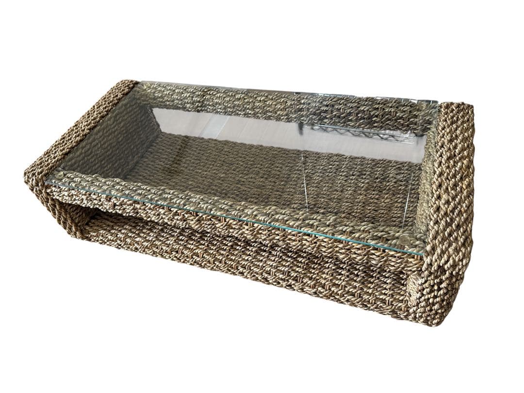 ラタンソファとガラスコーヒーテーブルセット