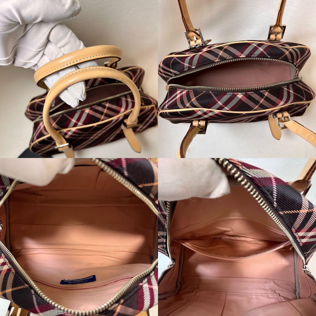 バーバリーブルーレーベル ハンドバッグ ミニボストン チェック ハートチャーム