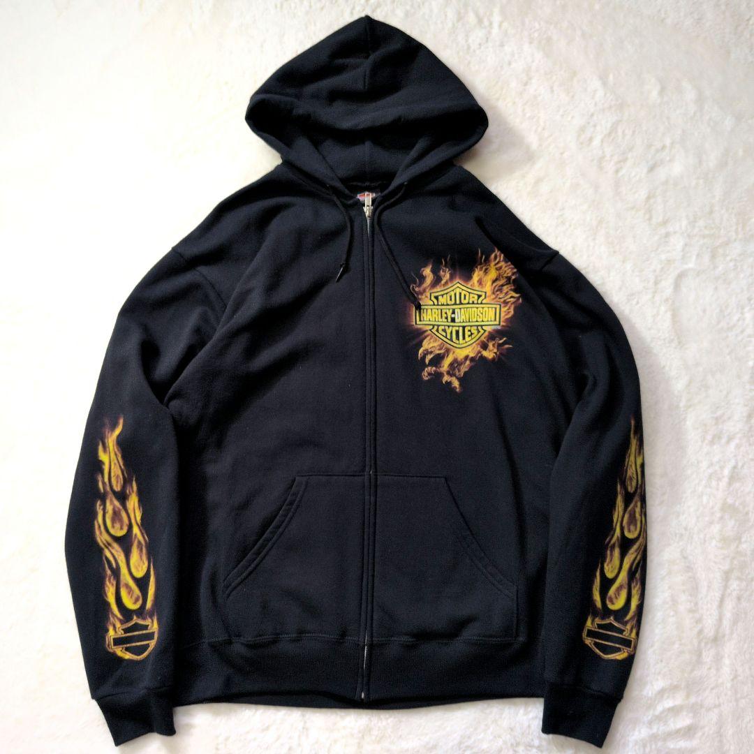 【美品】ハーレーダビッドソン メキシコ製 ジップパーカー フレイム