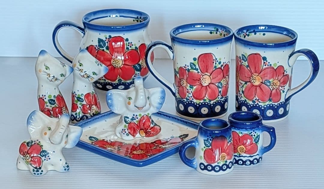 ポーリッシュポタリー ガリア社 赤い花セット♡.*・゜