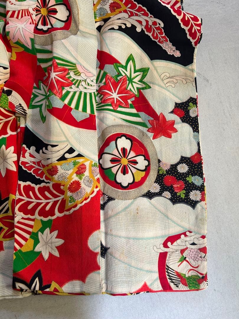 5歳　6歳　7歳　七五三　アンティーク正絹着物、帯、帯揚げ、帯締め　しごき