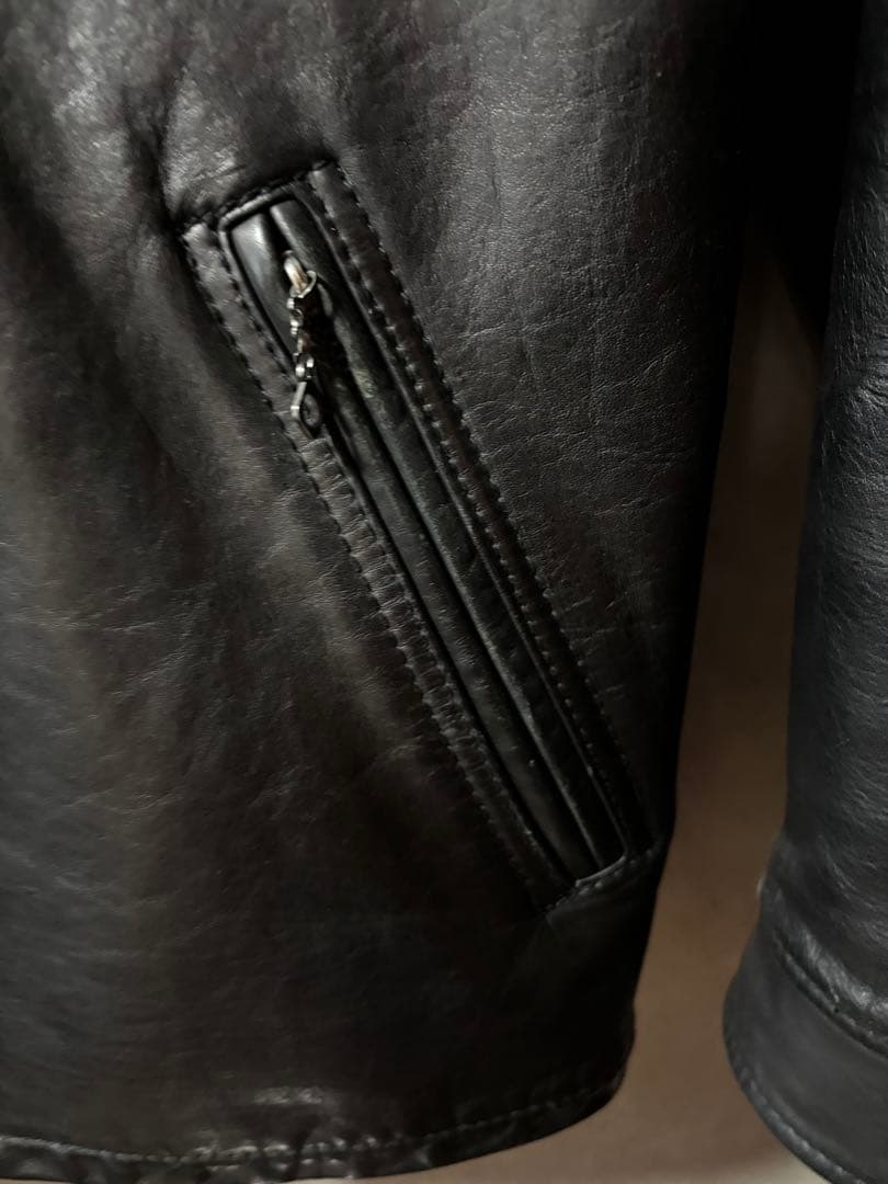 Schott ブラックレザー シングルライダースジャケット XL