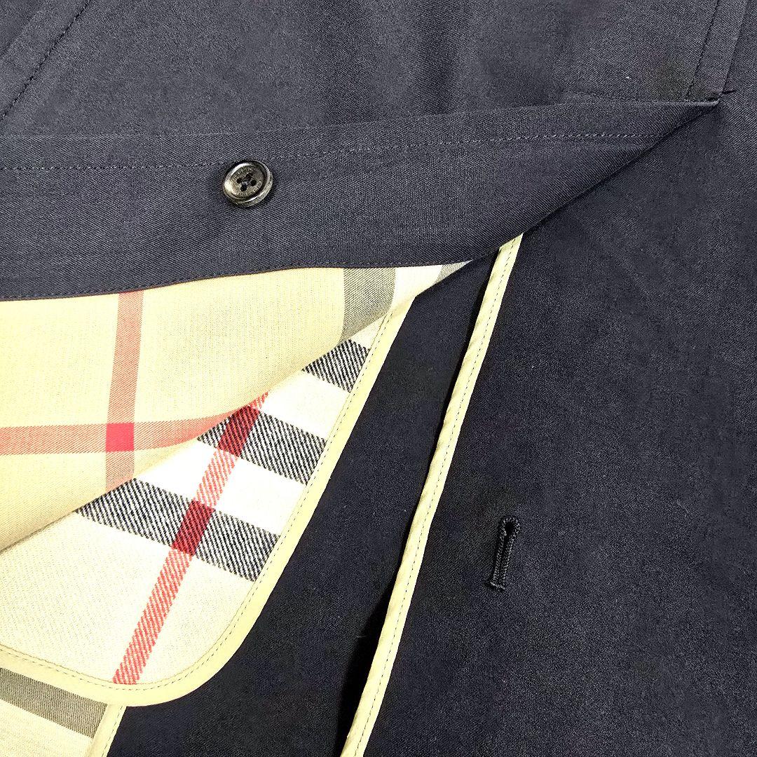 バーバリーロンドン ステンカラーコート メガチェック ライナー付 濃紺 L