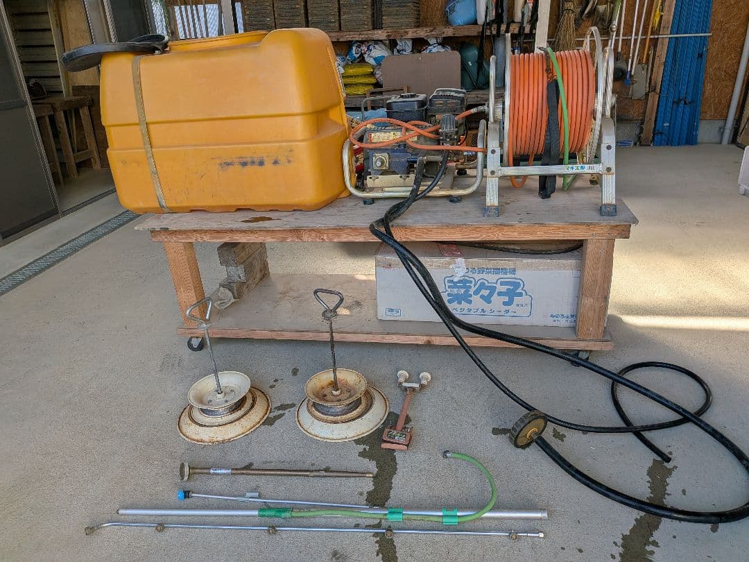 【静岡】　セット動噴　スバルエンジンポンプ　ホース　農薬散布　中古品　引取限定