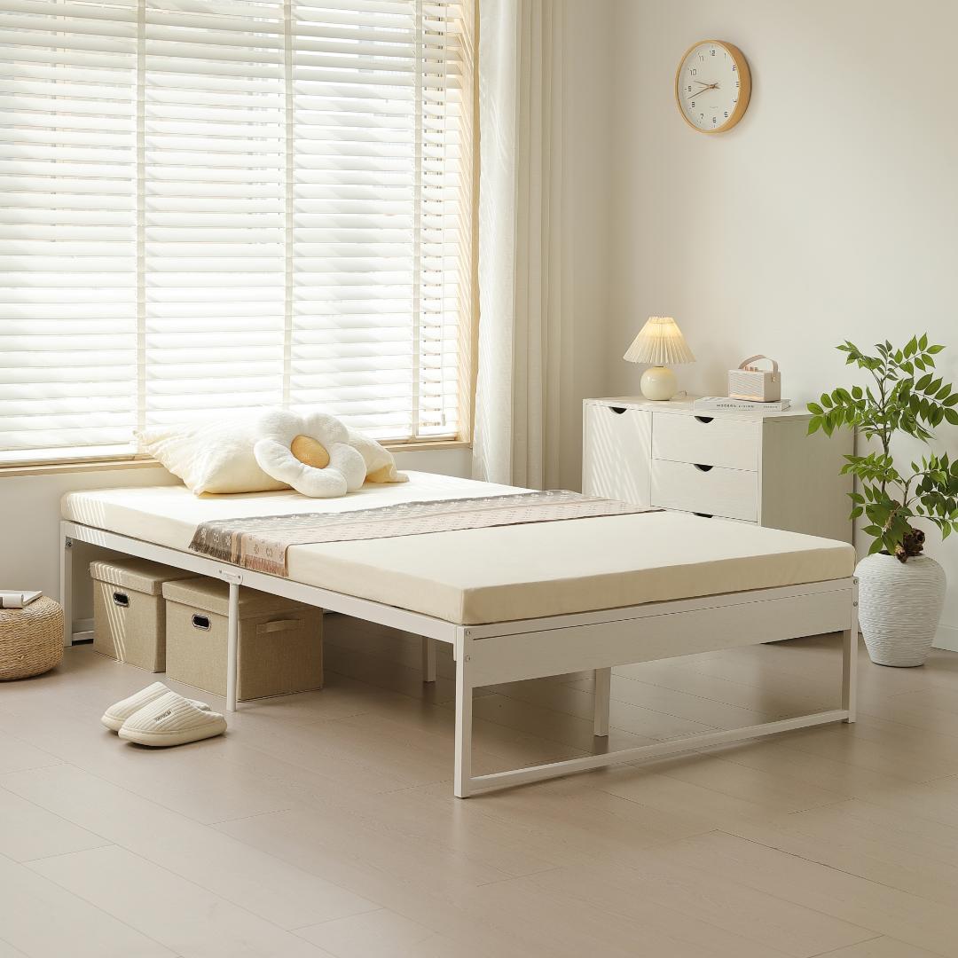 ベッドフレーム 【ダブル D】パイプベッドパイプ+木 シングルベッド　WHITE