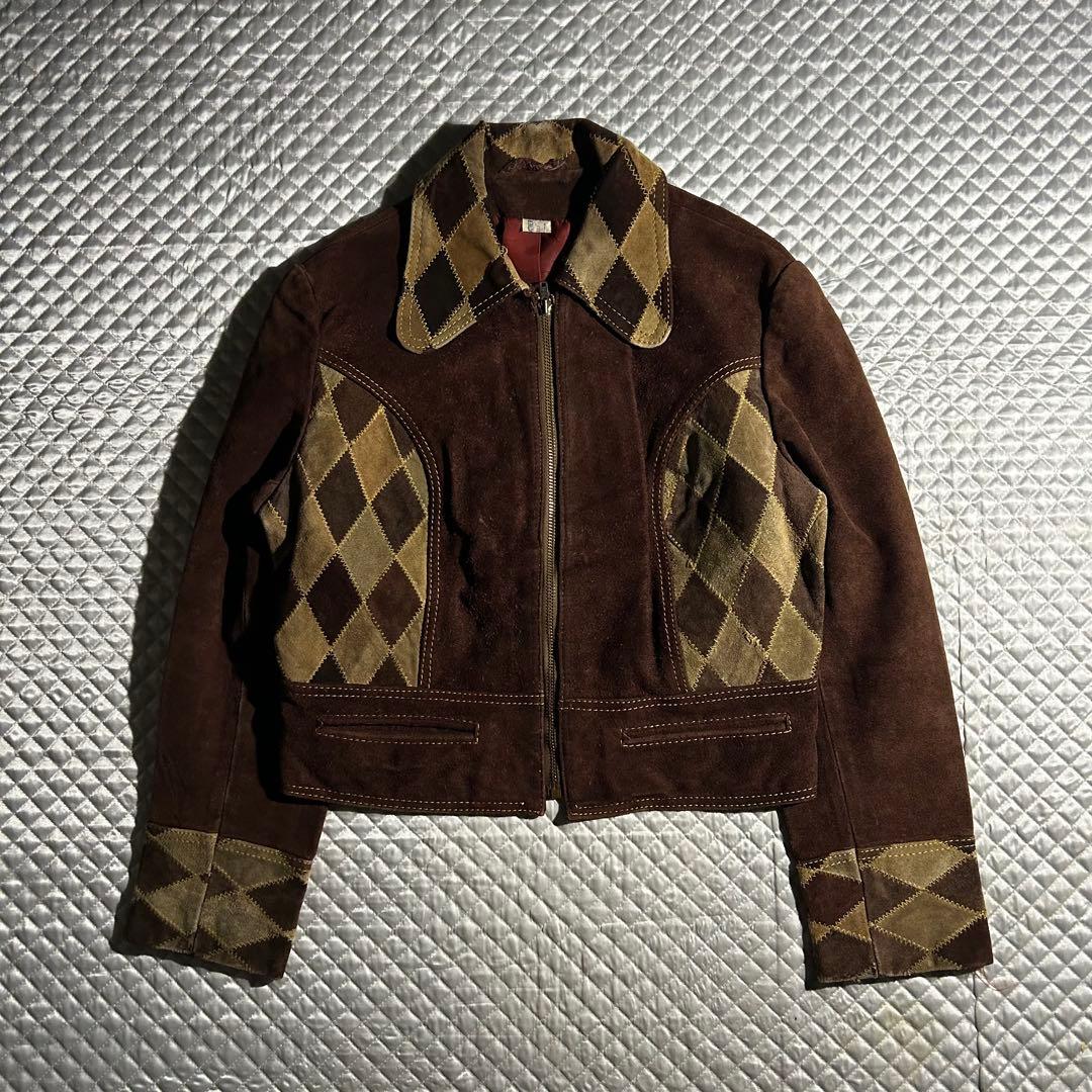 60s~ VINTAGE USA スエードジャケット ハーレクイン ダイヤ 短丈