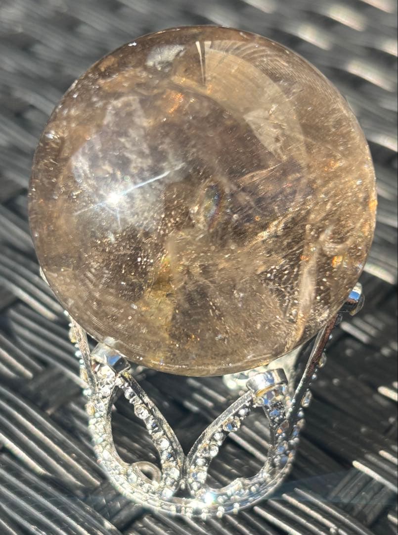 【天然石】爆虹入り　スフィア　スモーキークウォーツ