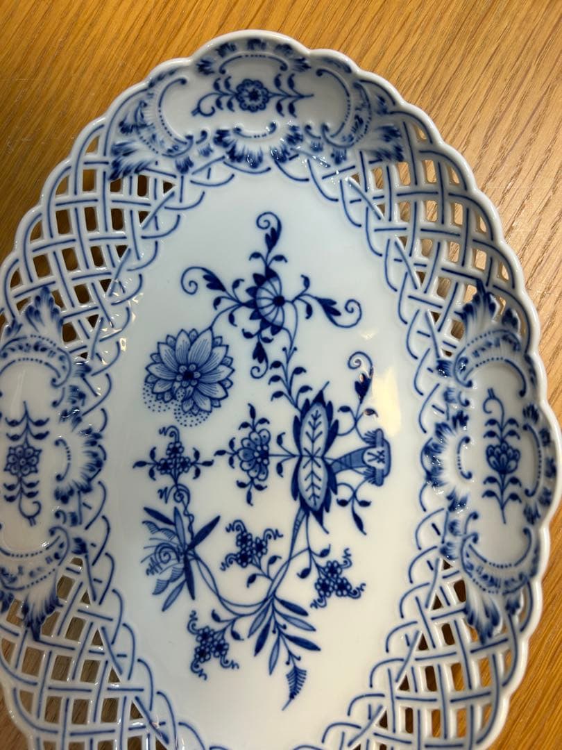 マイセン　Meissen ブルーオニオン 透かし　楕円皿