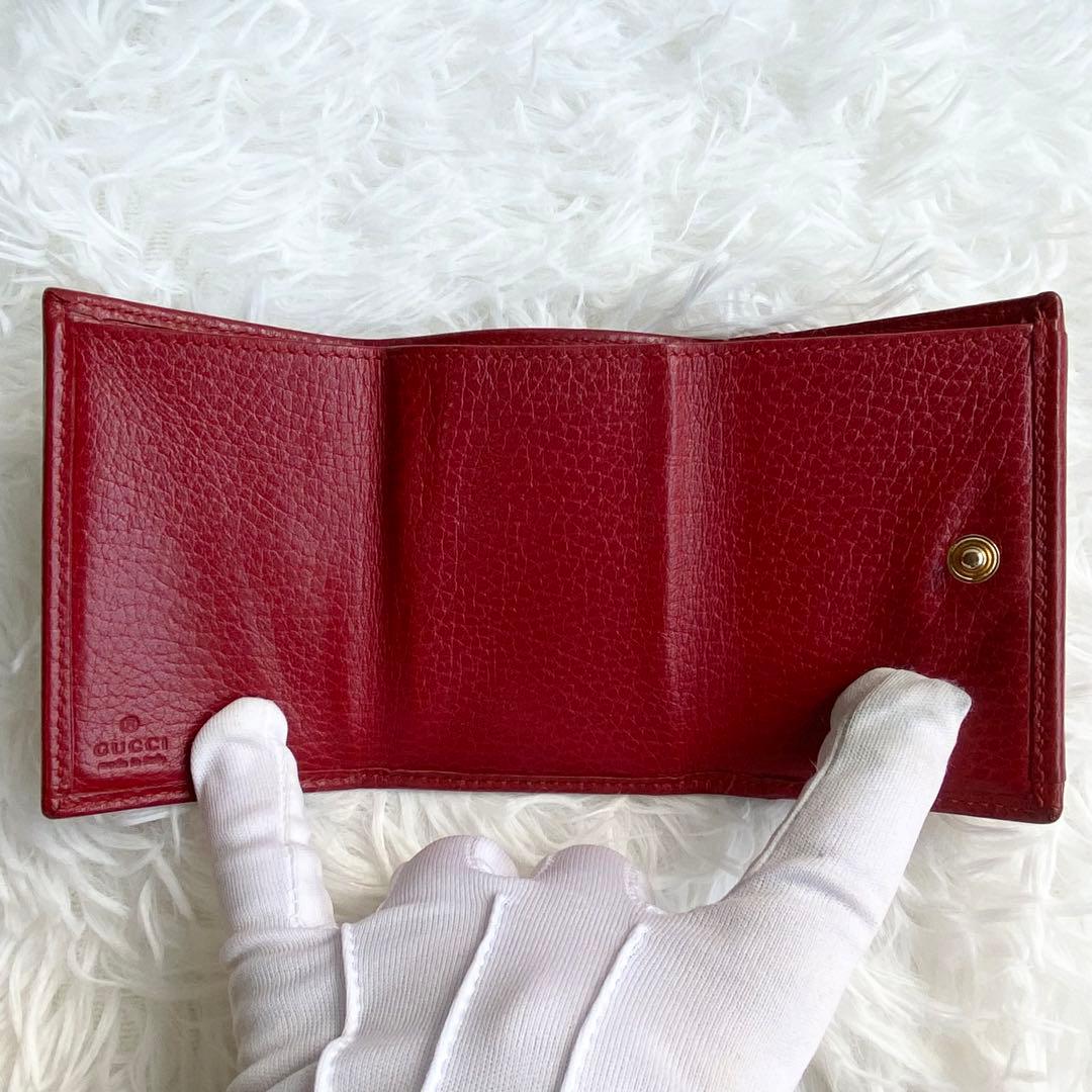 美品✨人気定番✨グッチ 三つ折り財布 GGマーモント コンパクト レッド